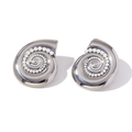 Silver-finished geometric conch earrings featuring elegant gradient faux pearls - Conch Shell Faux Pearl Stud Earrings - Steel Color