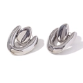 Polished silver geometric U-shaped earrings with sphere detail in liquid metal style - Geometric Irregular Heart Stud Earrings - Steel Color