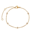 Collar minimalista dorado con cinco dijes de circonita y cierre de mosquetón - Pulsera (B0348) / 15+5cm / Pulsera-Dorado-Blanco
