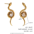Snake shape stainless steel stud earrings in 18K gold finish with square zircon crystal - Square Zirconia Coiled Snake Stud Earrings