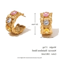Pendientes gruesos de acero inoxidable chapados en oro 18K con circonitas de colores - Pendientes de Fundición de Diamantes de Imitación Coloridos con Patrón Profundo Irregular / Dorado
