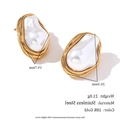 Irregular baroque pearl earrings with 18K gold-plated stainless steel base - Irregular Baroque Faux Pearl Stud Earrings - Gold