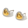 Two-tone heart stud earrings with golden polished center and twisted silver border - Twisted Edge Heart Stud Earrings / Two-tone (Stud Earrings)