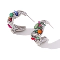 Silver-plated C-shaped lava texture earrings featuring colorful irregular crushed stones - Moon-shaped Wrinkled Colorful Stone Stud Earrings - Steel Color