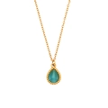 Water drop teal cat-eye stone pendant necklace with gold beaded edge for women - Necklace-Blue