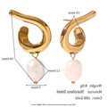Irregular 18K gold-plated stainless steel curved earrings with white baroque pearls - Minimalist Line Hook Pearl Pendant Stud Earrings - Gold