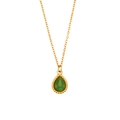 Minimalist gold-plated stainless steel necklace with green cat-eye teardrop pendant - Necklace-Green
