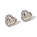 Polished silver heart stud earrings with vintage beaded edge and high metallic gloss - Twisted Edge Heart Stud Earrings / Steel Color (Stud Earrings)