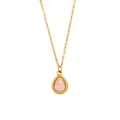 Gold-plated stainless steel necklace featuring a waterdrop-shaped pink opal pendant - Necklace-White
