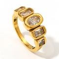 Vintage 18K vergulde roestvrijstalen ring met zirkonia's in diverse geometrische vormen - Geometrische Strass Uitlijningsstijl (Goud)