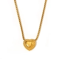 Minimalist 18K gold plated stainless steel heart necklace with rope edge detail - Gold (Necklace)