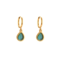 Pendientes de aro dorados con colgantes de opalo en forma de gota azul profundo - Pendientes azules