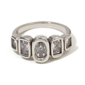 Elegante zilveren ring met bezel-gezette ovale en geometrische heldere edelstenen - Geometrische Strass Uitlijningsstijl (Zilver)