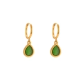 Pendientes de aro en acero dorado con colgantes de piedra ojo de gato verde gota - Pendientes-Verde