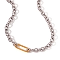 Two-tone chunky necklace with polished silver round links and a gold rectangle accent - 8mm Chunky O Chain Paperclip Necklace / Steel Chain Gold Buckle Necklace