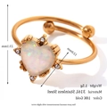 Adjustable 18K gold plated stainless steel ring with heart shaped iridescent opal stone - Heart Shape / Gold White Heart