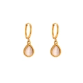 Pendientes dorados con gota de opalo y borde de cuentas de estilo minimalista - Pendientes-Blanco