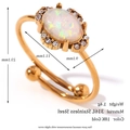 18K gold plated 316L stainless steel adjustable ring with oval opal and white stones - Oval Shape / Gold White Oval