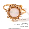 Adjustable 18K gold plated stainless steel sunburst ring with opal stone and crystals - Sun and Starburst Design / Gold White Sun
