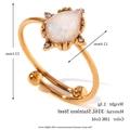 18K gold plated stainless steel adjustable ring with white opal and small diamonds - Water Drop Shape / Gold White Water Drop