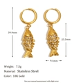 Elegant 18K gold-plated stainless steel koi fish earrings with sparkling cubic zirconia - Full Rhinestone Koi Fish Hoop Earrings - Gold