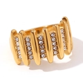 Geometric 18K gold plated ring with vertical crystal rows and tiered structure - US 6 / Creative Zirconia Baguette Style (Creative Zirconia Baguette Ring-Gold White) / Gold-White Rhinestone