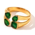 18K vergoldeter offener Ring mit smaragdgrünen Steinen in verschiedenen Formen und Design - US 6 / Doppelschicht Herz Geometrischer Offener Ring / Gold - Grüner Zirkonia