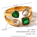 Zweilagiger 18K vergoldeter Edelstahlring mit grünen und weißen Kristallen - US 6 / Doppelschicht Herz Geometrischer Offener Ring / Gold-Grün Weiß Zirkonia