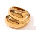 Polished 18K gold plated stainless steel croissant dome ring with a twisted geometric design - US 6 / Exaggerated Double Layer Round Head Style / Gold