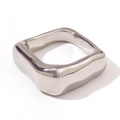 Minimalist irregular square ring with organic flowing lines in polished silver finish - US 6 / Minimalist Square Geometric Style / Steel