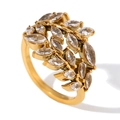 Anillo abierto de acero inoxidable chapado en oro de 18K con diseño de rama de hojas - Anillo Abierto de Rama de Diamante de Imitación / Diamante de Imitación Transparente Dorado