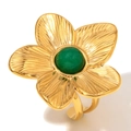 Vintage 18K gold plated flower ring featuring a green turquoise center stone - Gold