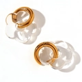 Boucles d'oreilles créoles rétro en acier doré avec pendentifs fleurs transparentes - Transparent