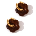 Boucles d'oreilles créoles dorées 18K avec pendentifs fleurs à texture marbre marron - Café