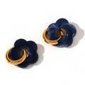 Créoles rétro plaquées or 18 carats avec fleurs bleu foncé à texture marbrée - Noir et Bleu