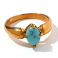 18K vergoldeter Edelstahlring mit ovalem Türkisstein und natürlicher Aderung im Vintage-Stil - US 6 / Gold Türkis
