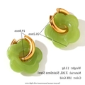 Boucles d'oreilles créoles rétro en acier doré 18K avec pendentif fleur en résine verte - Vert Avocat