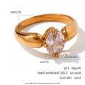 Ring aus 316L Edelstahl mit 18K Vergoldung und großem ovalem AAA Zirkonia Stein - US 6 / Gold Weißer Zirkon