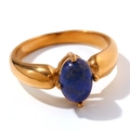 Poliertes 18K Gold Edelstahlring mit ovalem Lapislazuli Stein Inlay Design - US 6 / Gold Lapislazuli