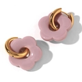 Boucles d'oreilles créoles en acier doré 18 carats avec pétales de fleurs roses - Rose racine de lotus