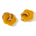 Boucles d'oreilles fleur jaune avec créoles épaisses en acier inoxydable plaqué or 18K - Jaune Gingembre