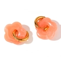 Créoles fleurs corail rose en acier inoxydable plaqué or 18 carats pour femme - Rose Orangé