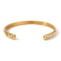 Verstellbarer C-Armreif mit 18K Goldbeschichtung, Tropfen und Zirkonia-Sternenverzierung - Offener Wassertropfen Zirkonia Armreif - Gold - Weißer Zirkon
