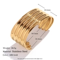 Multi-layered 18K gold plated stainless steel open cuff bracelet with textured bamboo ridges - Exaggerated Multilayer Wide Open / Gold