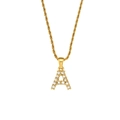 Goldene Kordelkette mit funkelndem Zirkonia-Buchstaben A Anhänger für Damen und Herren - Buchstabe A