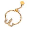 Bague réglable en acier inoxydable doré 18K avec pendentif lettre W en zircons - Bélier