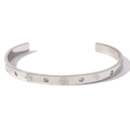 Silver stainless steel open bangle with sea stars, shells, and sparkling crystals - Ocean Pattern Style 3 Steel