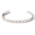 Silver stainless steel open cuff bracelet with engraved geometric star and zircon details - Geometric Style 1 Steel