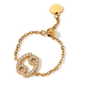 Bague chaîne ajustable plaquée or 18K avec signe du zodiaque Cancer serti de cristaux - Cancer
