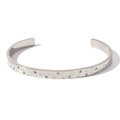 Silver stainless steel open bangle with engraved star and moon patterns and zircons - Geometric Style 3 Steel